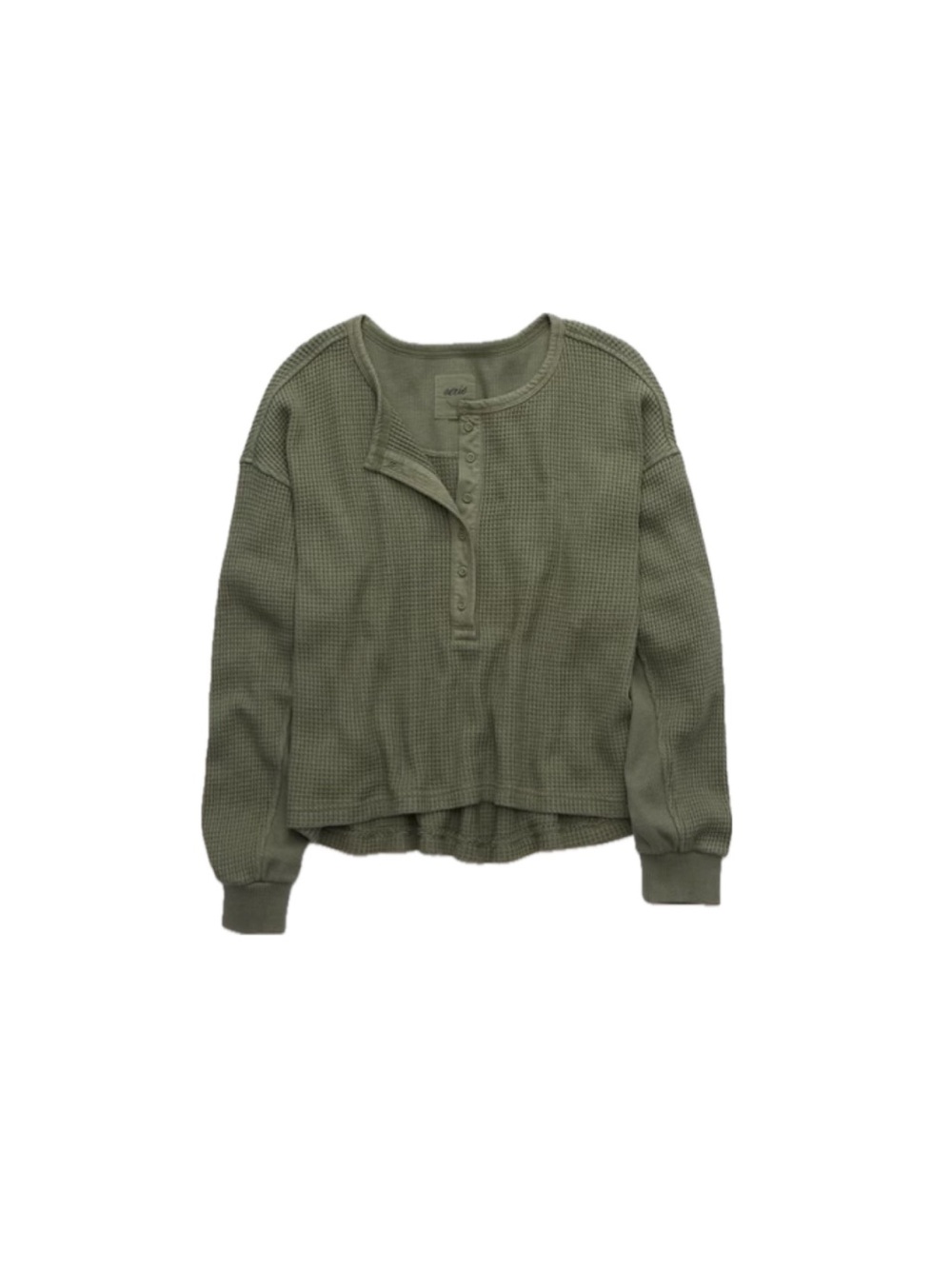 Aerie Waffle Henley Shirt - Olive Fun, Size S